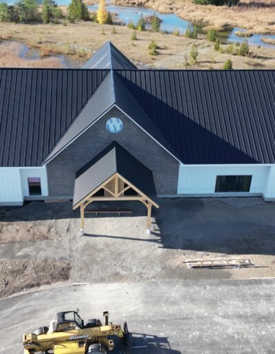 Drone view of steel roofing