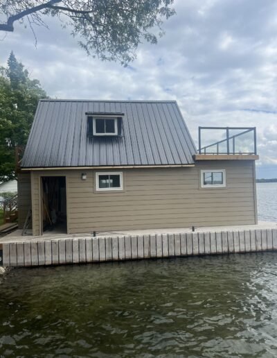 Residential ribbed steel roof on a boat house