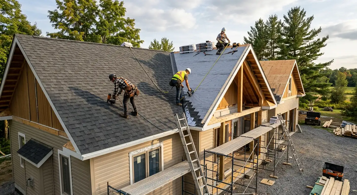 New construction roofing on a home being built in the Ottawa Valley